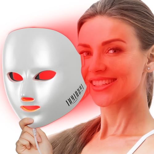 NEWKEY Red Light Therapy Mask for Face Wrinkles, 7 Light Modes with 150LEDS 633nm Red LED Light Therapy Facial Skin Care Mask, At-Home Photon Skin Care Beauty Mask for Anti-Ageing