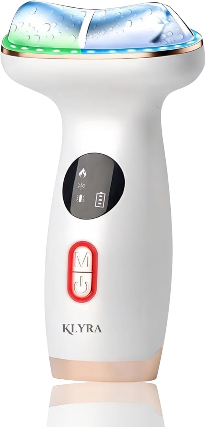 Hot & Cold LED Red Light Therapy Face & Neck Massager- 7-in-1 Electric Gua Sha Facial Device with Microcurrent EMS, Vibration & Skin Tightening Tool for Anti-Aging, Firming & Fine Lines