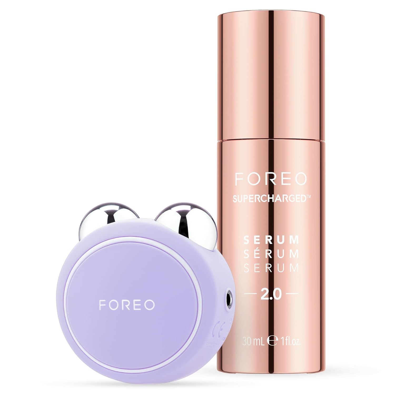 FOREO Firm & Fabulous BEAR mini + Serum Serum Serum 1 Oz Anti aging Starter Kit- Microcurrent Facial Device- Instant Face Lift- Double Chin Eliminator- Facial Skin Care Products- Gift Set- Lavender