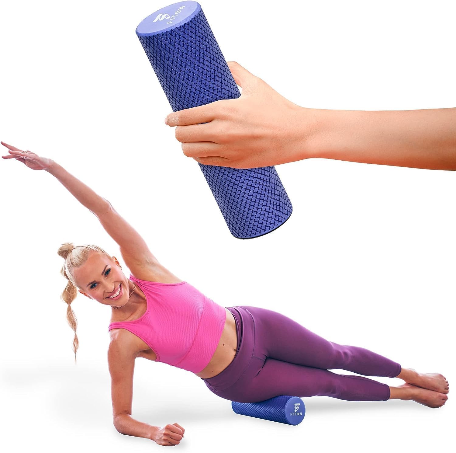 FitOn Recovery Fitness Foam Roller – High Density Travel Exercise Roller for Muscle Recovery, Massage and Deep Tissue Relief – Compact and Portable for Exercise, Travel, and Fitness – 12″x4″, Purple