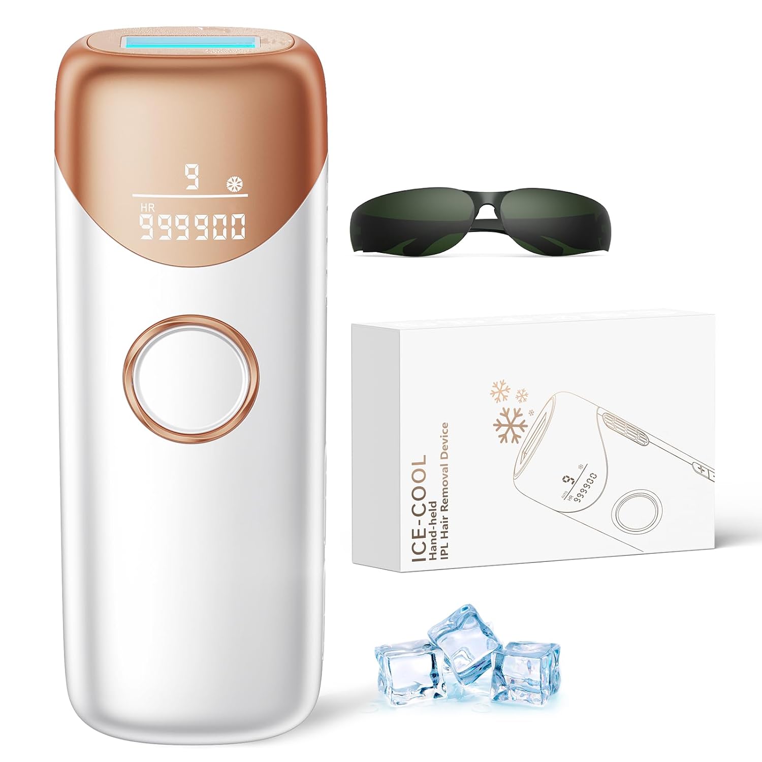 Ubroo Laser Hair Removal with 5℃ Ice Cooling,Hand-held Hair Removal Device IPL Hair Removal for Women and Men,Reduce Hair Regrowth,Full Body Use for Legs,Bikini,Armpits（Gold）