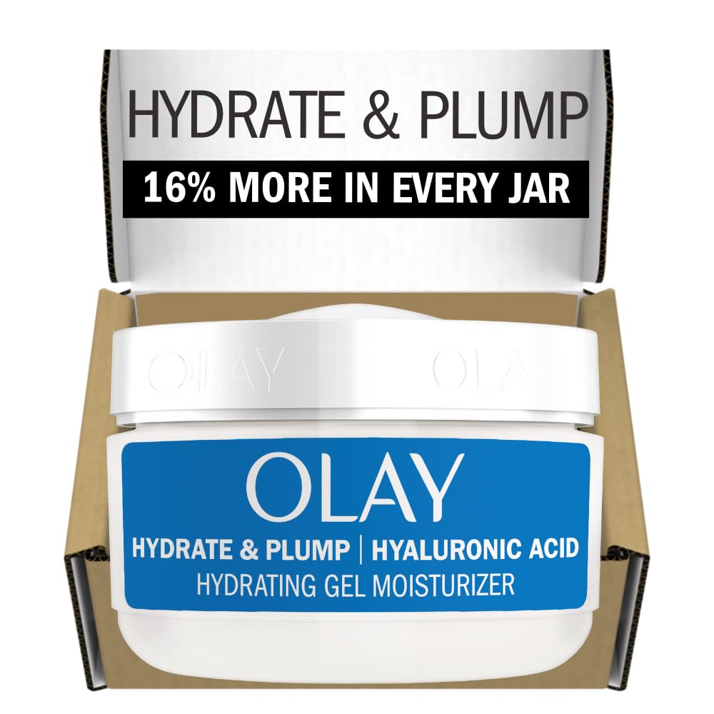 Olay Hyaluronic Acid Face Mousturizer, Plump & Hydrate, Fragrance-Free – Hydrating Gel for Dry Skin Retain & Replenish Moisture, with Niacinamide, Non-Greasy, 2 Oz