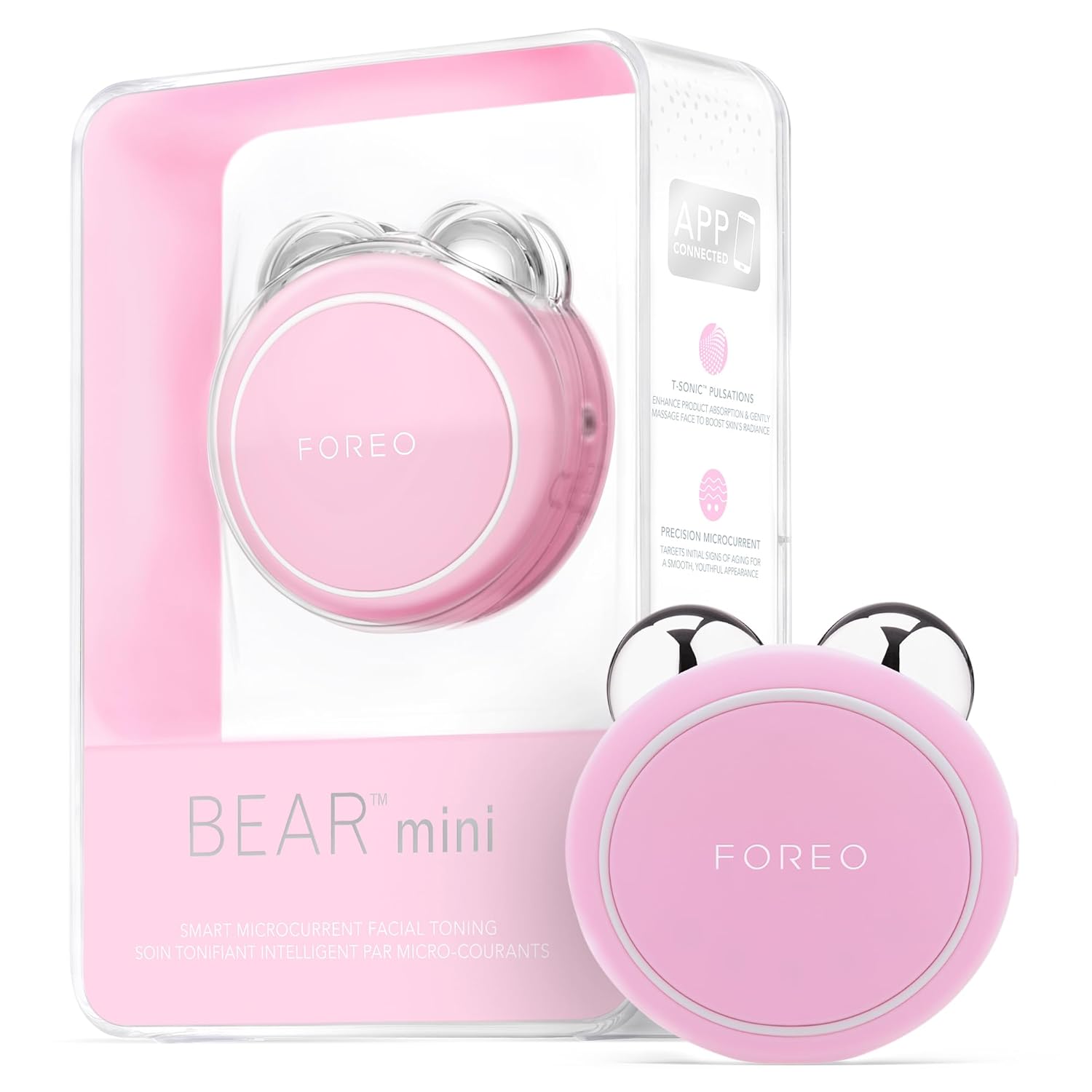FOREO BEAR Mini Microcurrent Facial Device – Face Sculpting Tool – Firm & Contour – Reduce Double Chin – Non-Invasive – Increases Absorption of Facial Skin Care Products – Pearl Pink