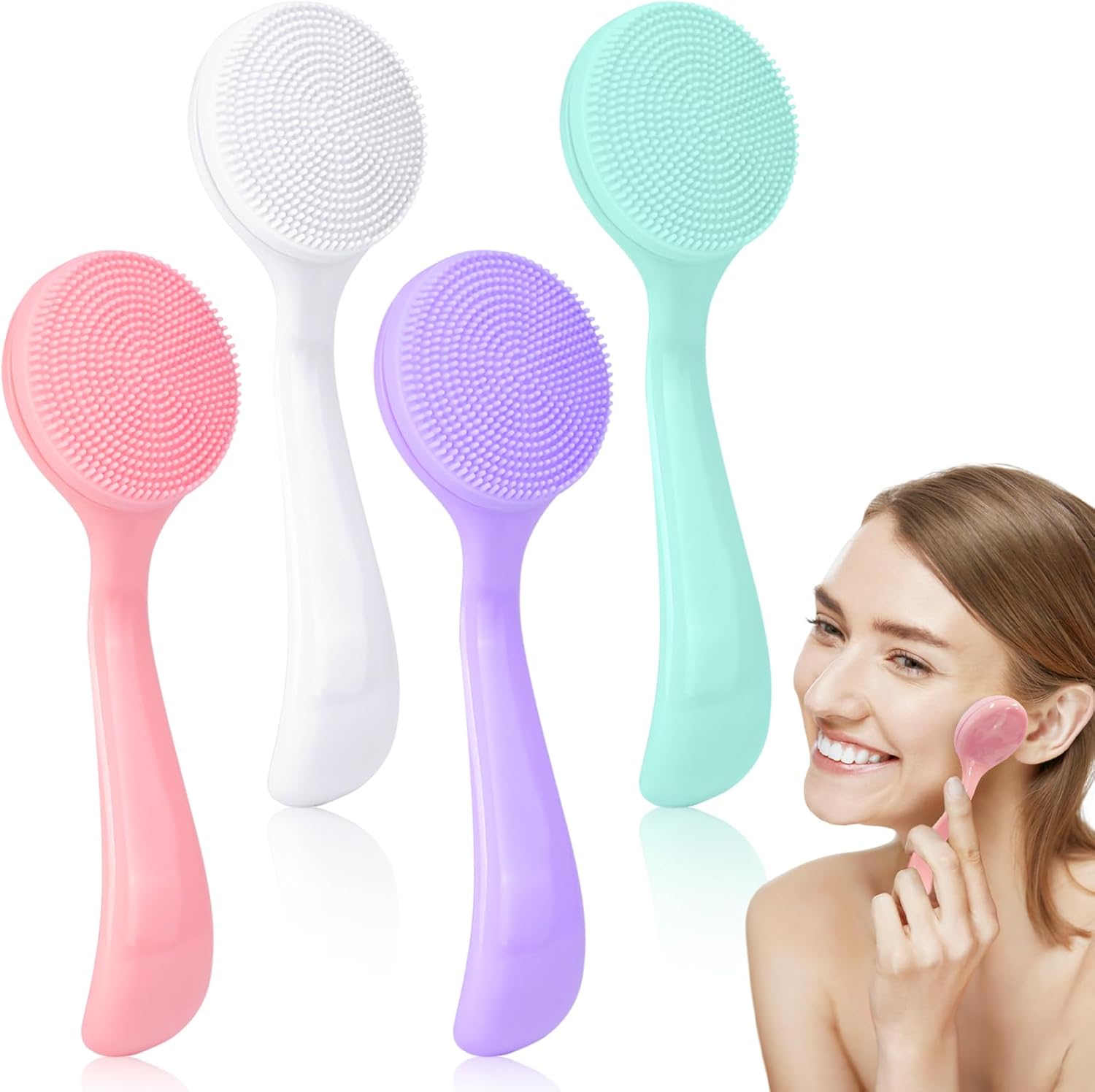 4-Piece Silicone Facial Cleansing Brush Set Manual Facial Cleansing Brush Pore Cleansing Brush Deep Cleansing Facial Brush