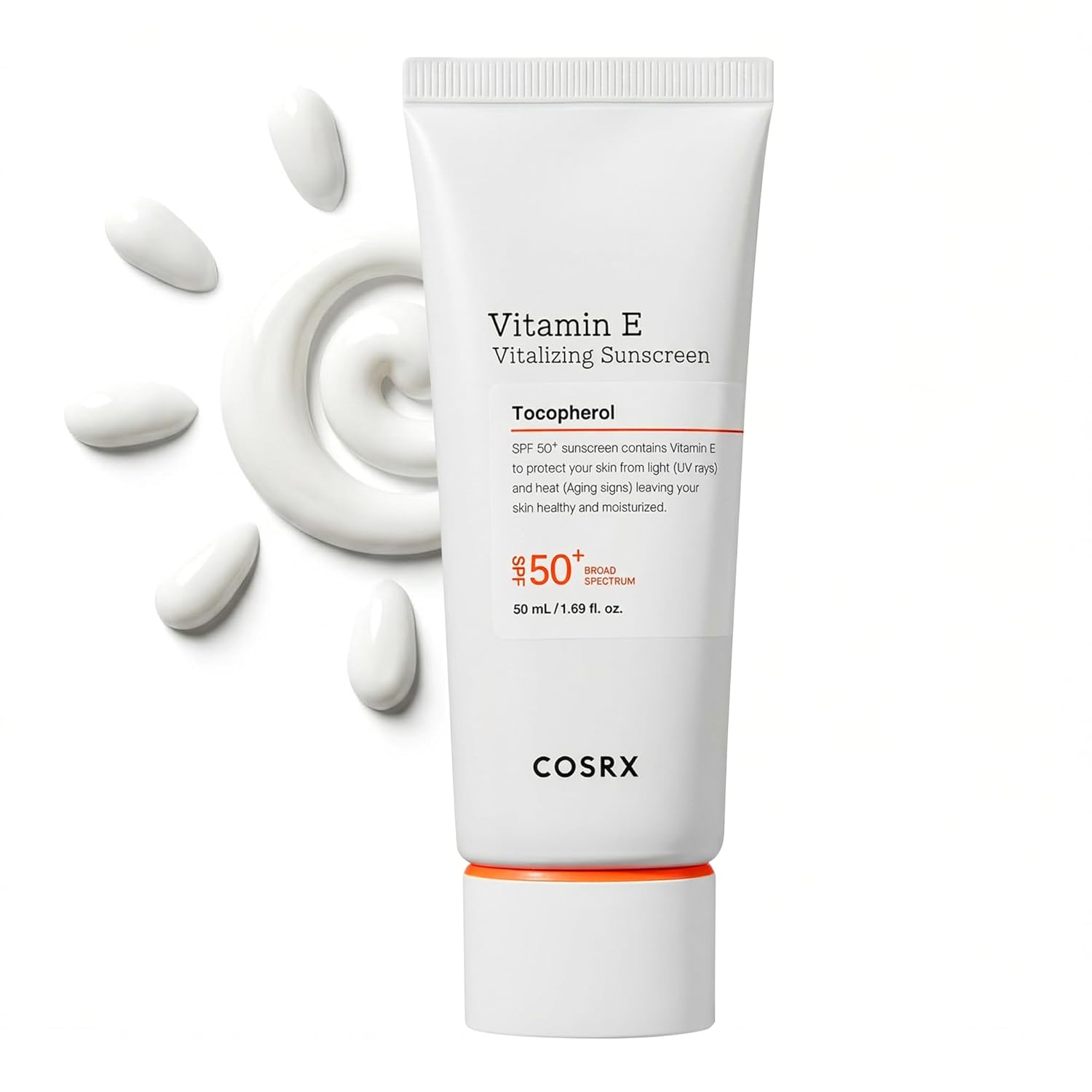 COSRX Vitamin E Vitalizing Sunscreen,SPF 50 Broad Spectrum Face Sunscreen, Lightweight, Non-Sticky, No White Cast, Vitamin E for Antioxidant Care, For All Skin Tones, Korean Skincare, 1.69 fl oz