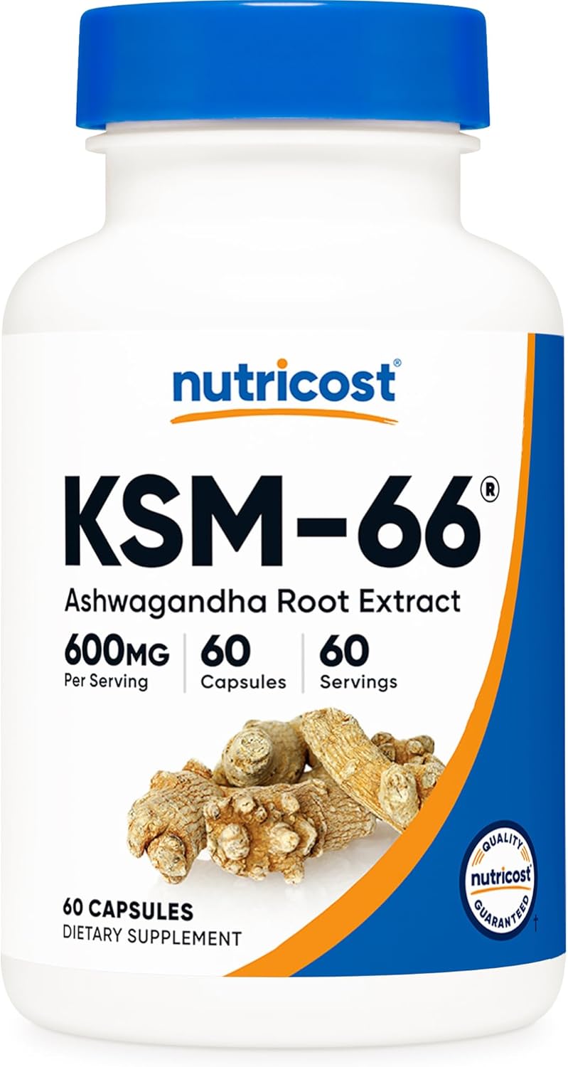 Nutricost KSM-66 Ashwagandha Root Extract 600mg, 60 Veggie Caps – 5% Withanolides – with BioPerine – Full-Spectrum Root Extract