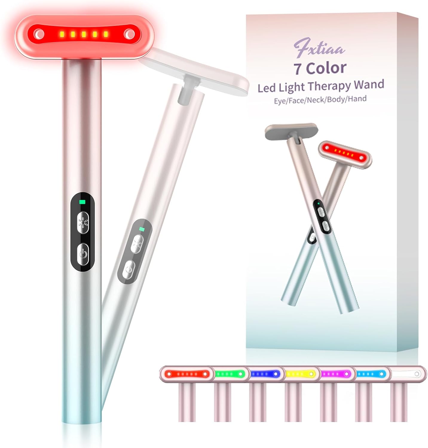Fxtiaa Led-Face-Wand，7 in 1 LED Light Therapy Facial Red & Blue Rejuvenation Tool