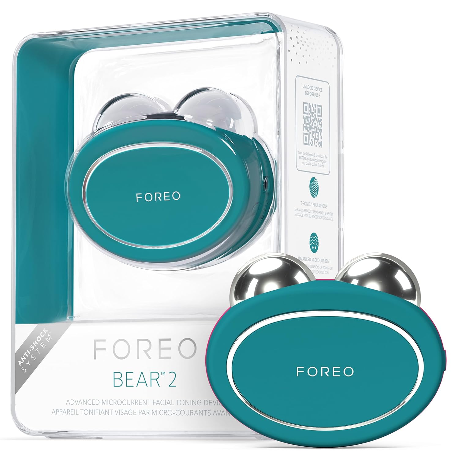FOREO Bear 2 Advanced Lifting Toning Microcurrent Facial Device -Face Sculpting Tool – Firm & Contour – Non-Invasive – Increases Skin Care Absorption – Evergreen