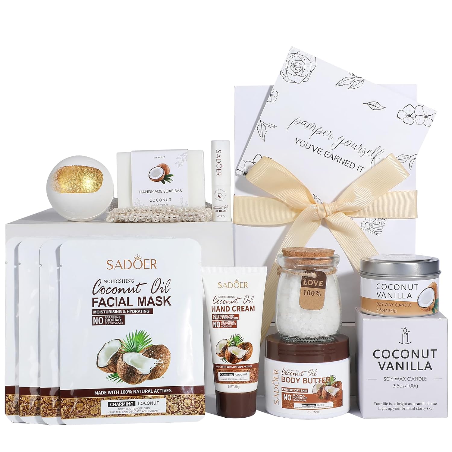 Coconut Spa Gifts for Women Birthday Self Care Kit Mothers Gifts Basket Thank You Relaxing Bath Sets for Moms Friends Co-worker Daughter Girlfriend Grandma Sister Teacher Daughter-in-Law