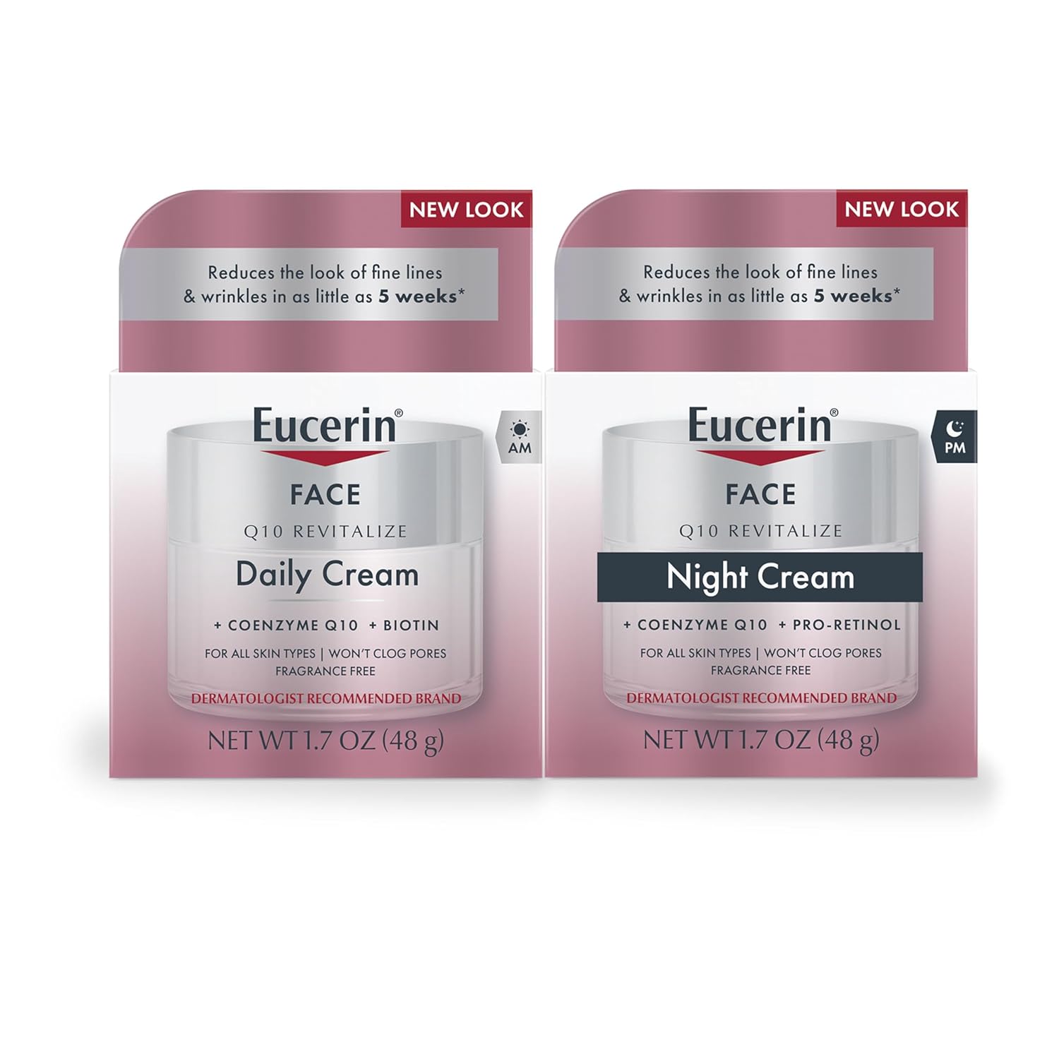Eucerin Q10 Skin Care Set, Anti Wrinkle Daily Face Cream with Biotin (1.7 Oz) + Anti Wrinkle Night Cream with Pro-Retinol (1.7 Oz), Fragrance Free Face Moisturizer for All Skin Types