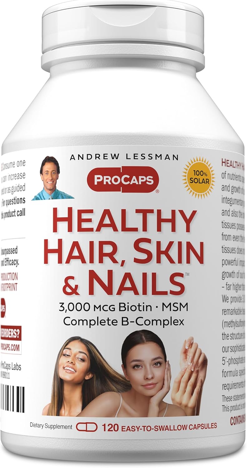 ANDREW LESSMAN Healthy Hair, Skin and Nails 120 Capsules – 3000 mcg High Bioactivity Biotin, B-Complex. Promotes Beautiful Skin, Strong Nails. No Additives Hair Growth Vitamins Biotin Supplement