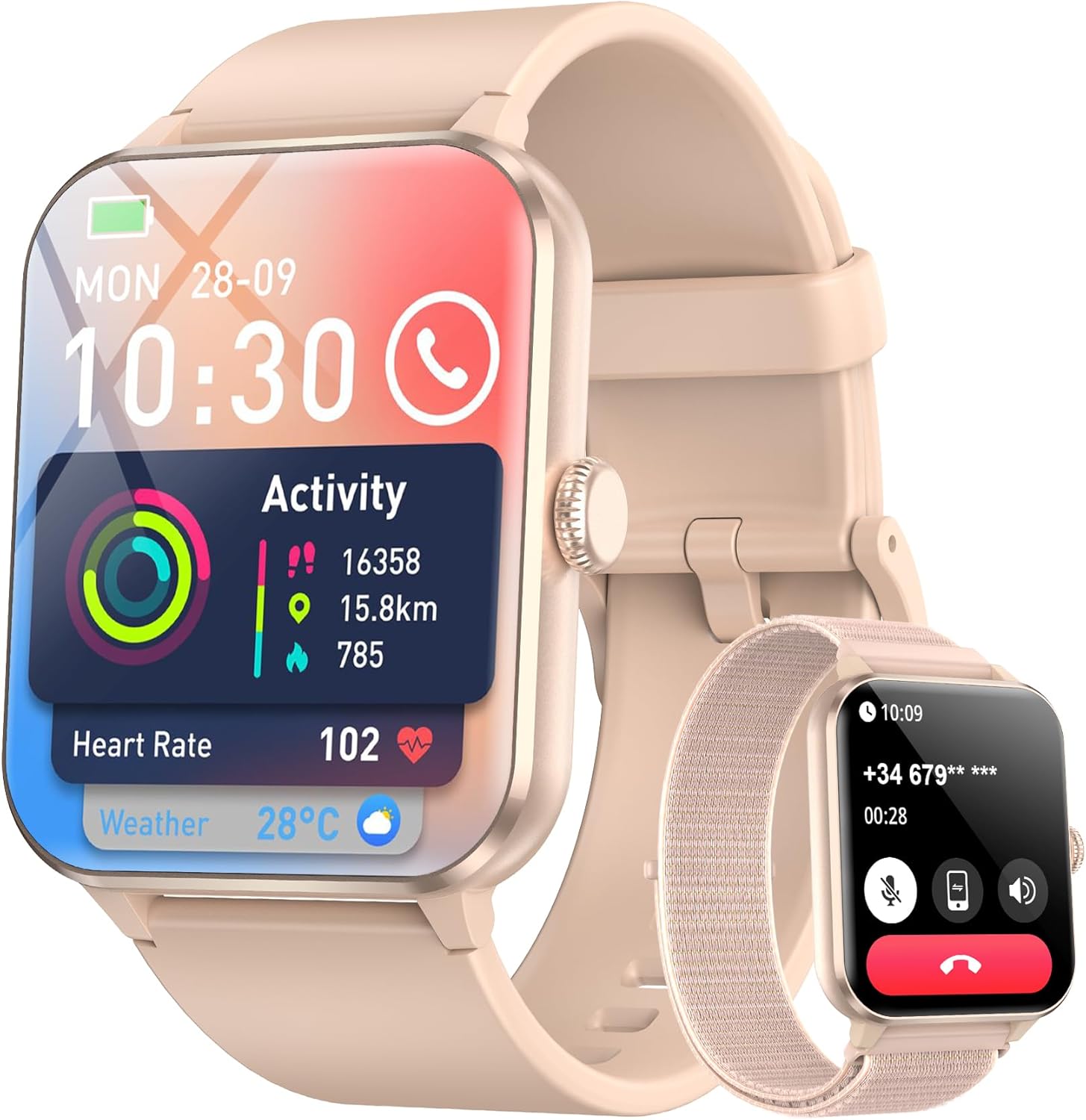 Blackview 2026 Fitness Tracker (Answer/Make Calls), Smart Watch for Men and Women with Heart Rate/SpO2/Sleep Monitor/2 Straps, 100+ Sports Modes, IP68 Waterproof Activity Tracker for Android/iPhone