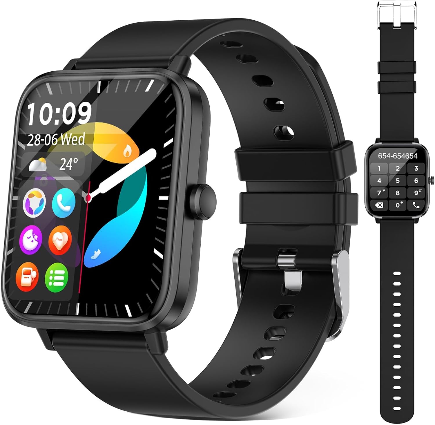 Smart Watch (Answer/Make Call): 1.85″ Waterproof Fitness Trackers with 24-Hours Blood Pressure Heart Rate SpO2 Sleep Monitor Watches for Men Women, iPhone Android Compatible (Stone Black)