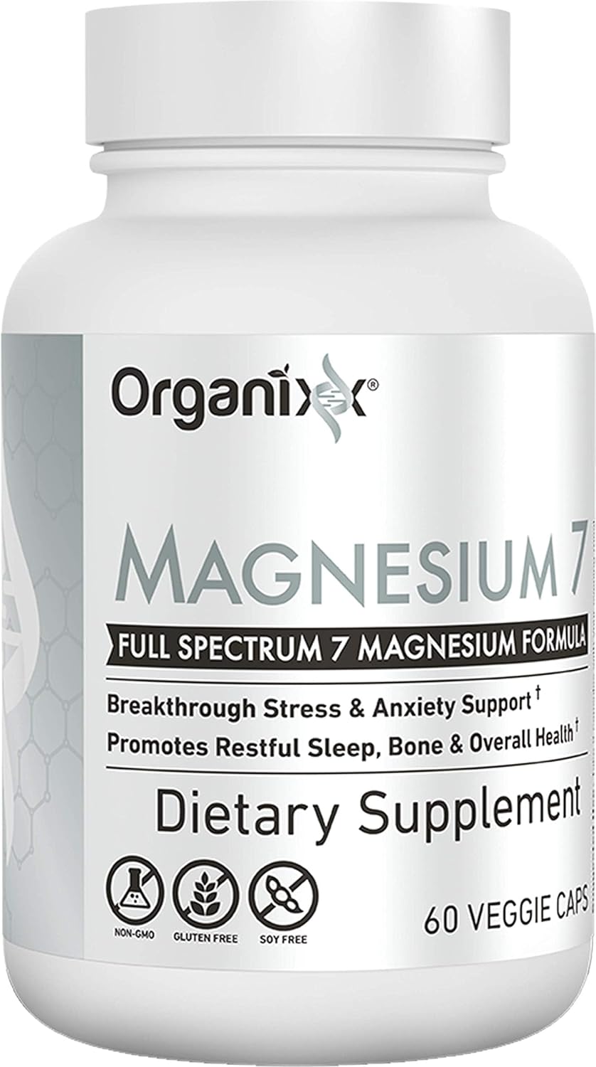 Organixx Magnesium Glycinate Supplement for Support Sleep, Muscle & Heart Health, 7 Type Magnesium Complex with Vitamin B6, Manganese Citrate, Gluten Free, Vegan, Non GMO, High Absorption, 60 Capsules