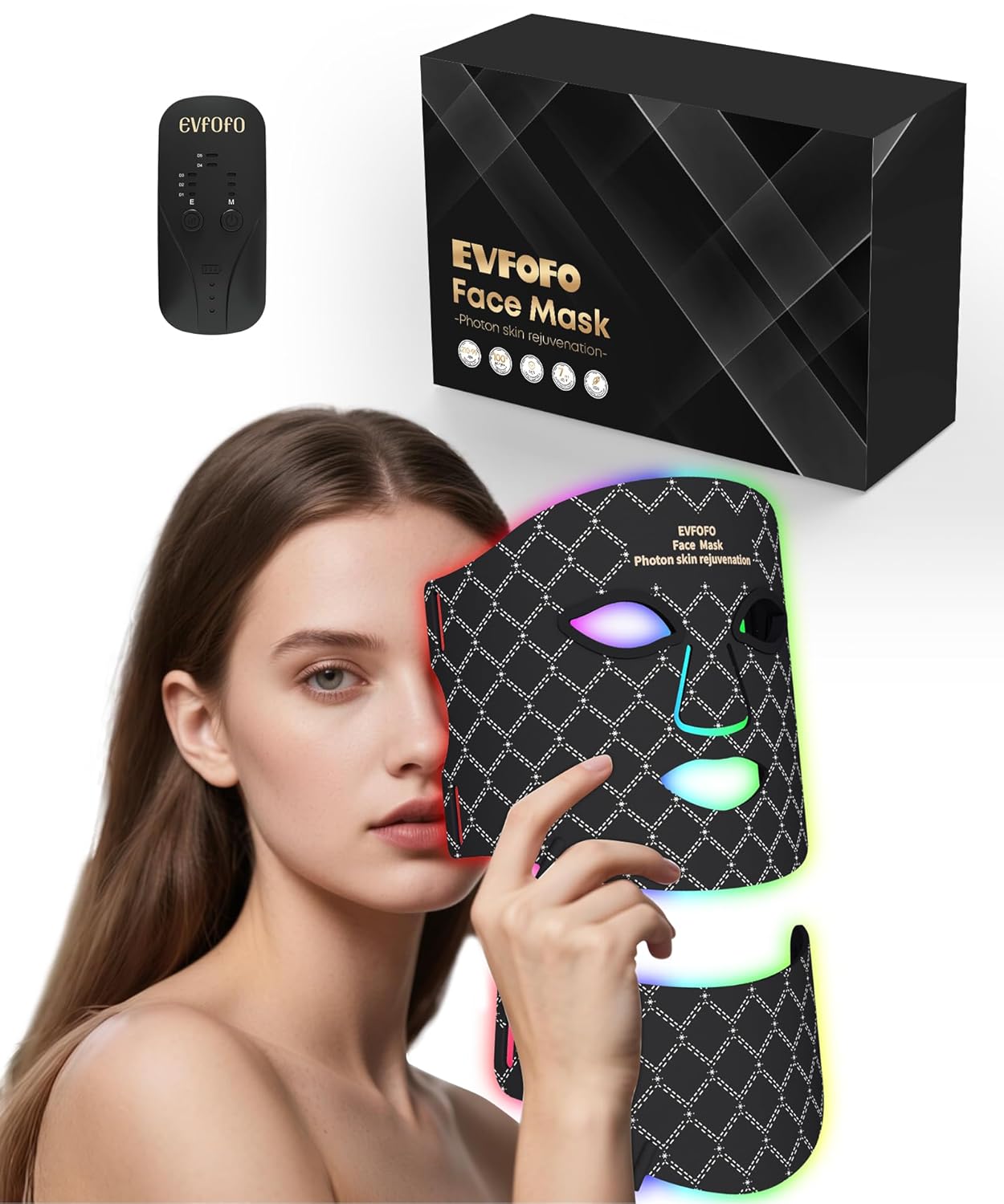 EVFOFO Red Light Therapy Mask for Face and Neck, 7-Color LED Face Mask Light Therapy with 850nm NIR -Professional Red Light Therapy for Face, Skin Rejuvenation, Anti-Wrinkle & Firming at Home