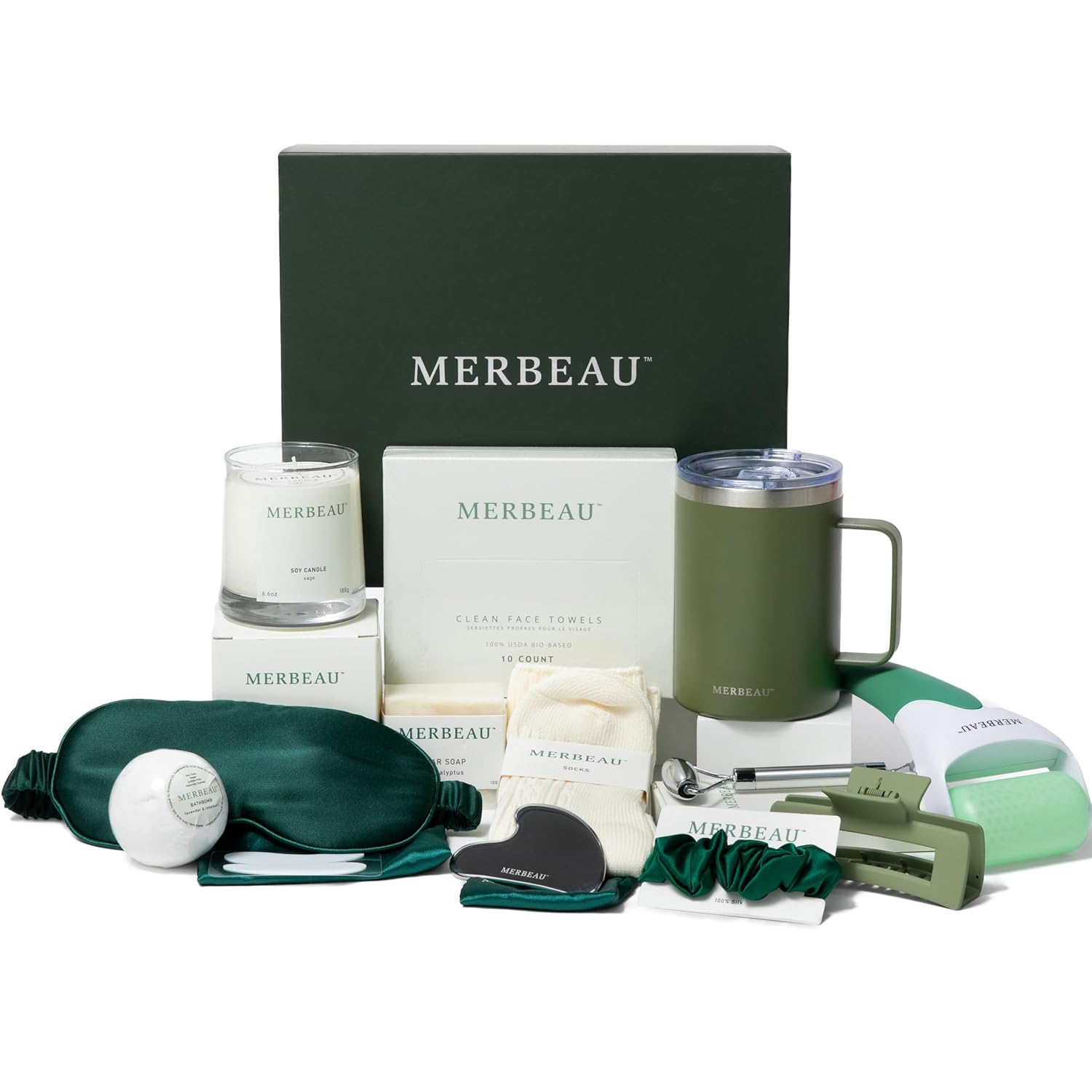 Luxury Self Care 13 Piece Gift Set – Non-Toxic, Clean Ingredients, Naturally-Scented Essential Oils, Candle, Socks, Bar Soap, Bath Bomb, Clean Towels, Hair Clip, Tumbler & More – Spa Kit, NEW