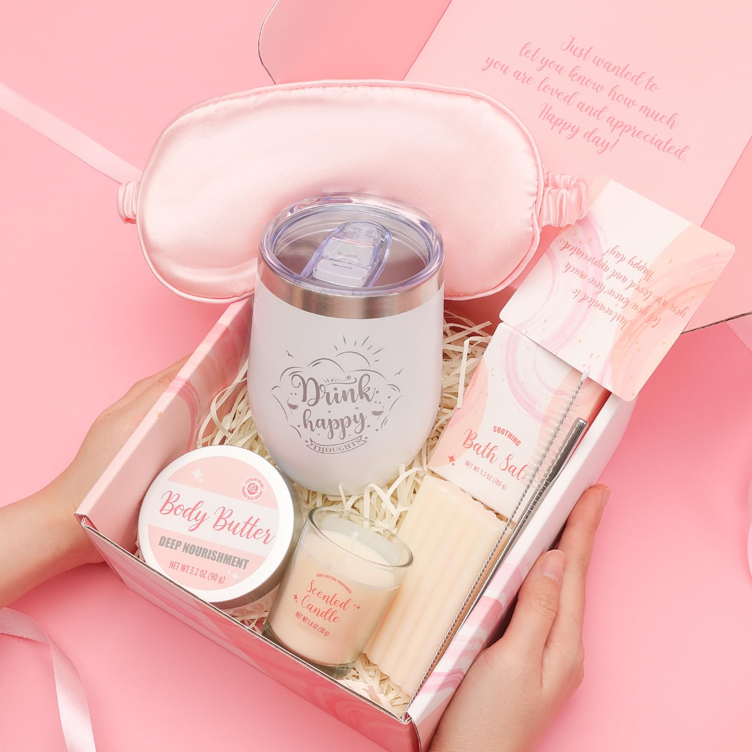 Gifts for Women Bath & Body Rose Spa Gift Sets for Birthday, 8 Pcs Gift for Women, Self Care Kit for Tumbler, Eye Mask, Mothers Day Gifts