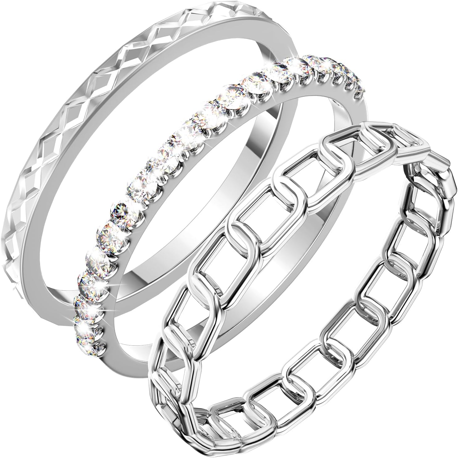 YWXTW 3 Pack 14K Gold-Plated Non Tarnish Stacking Rings for Oura Gen 4/Ultrahuman/Samsung, Timeless Elegance White Zirconia Promise Oura Stack Band Gift for Women 2