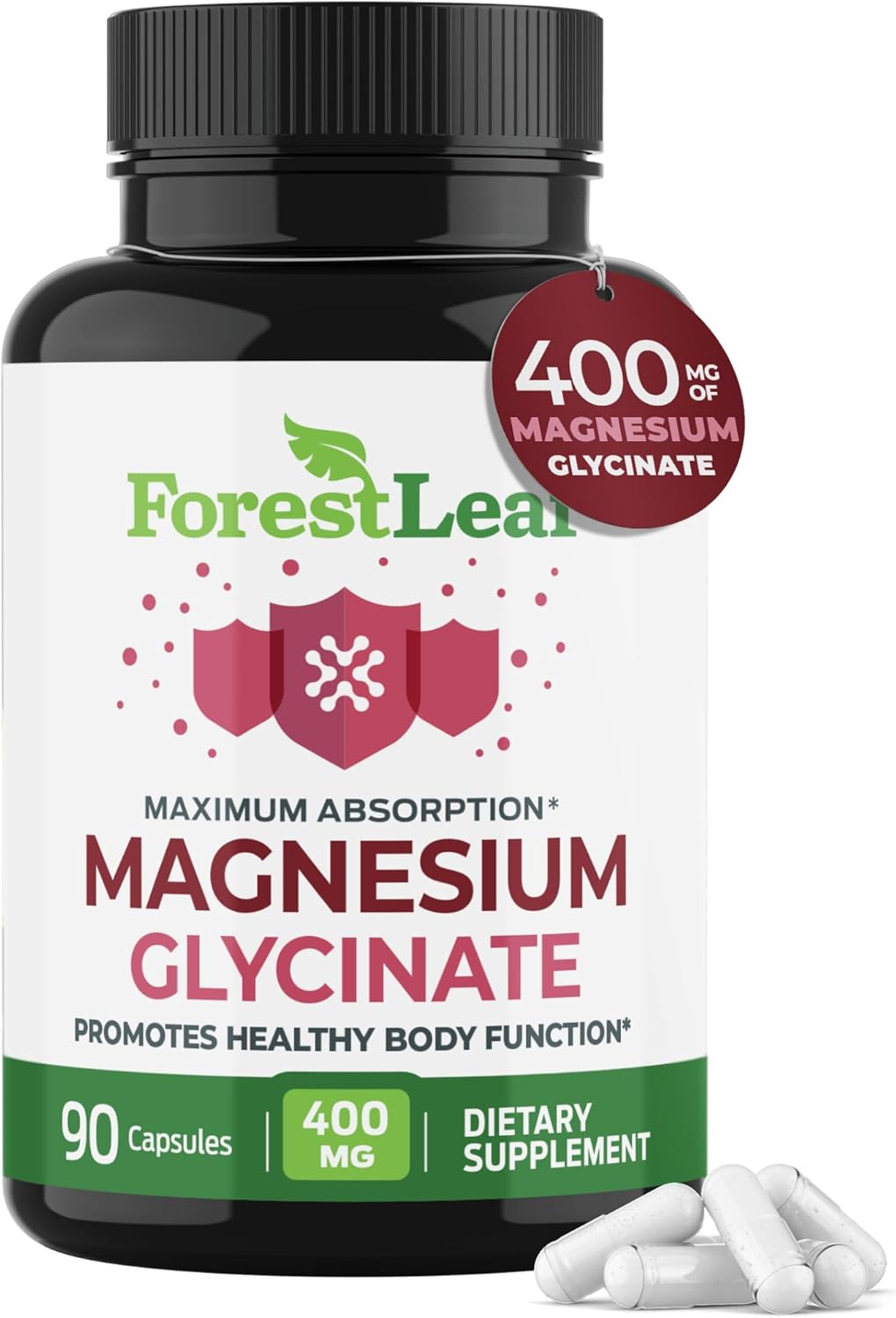 Pure Magnesium Glycinate 400mg Serving – High Absorption Magnesium Glycinate – Mag Bisglycinate for Stress, Bones, Muscles, Nerves, Relaxation & Heart Healt – 90 Capsules