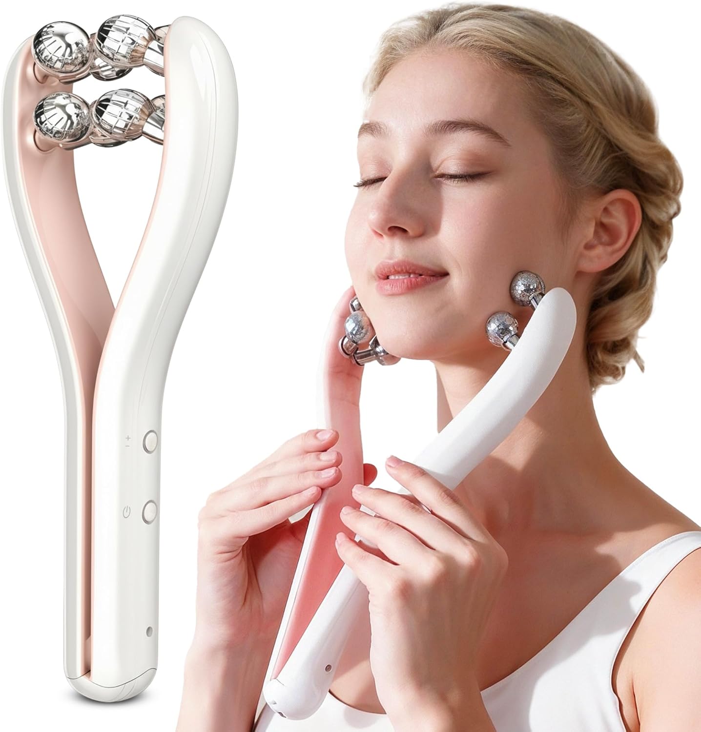 HAMINOS Microcurrent Facial Massager with 3D Roller, 3 Intensity Levels, Lifting & Toning Tool for Face, Leg, Arms & Neck, Gentle Contouring & Skincare Absorption NO Heat, NO LED