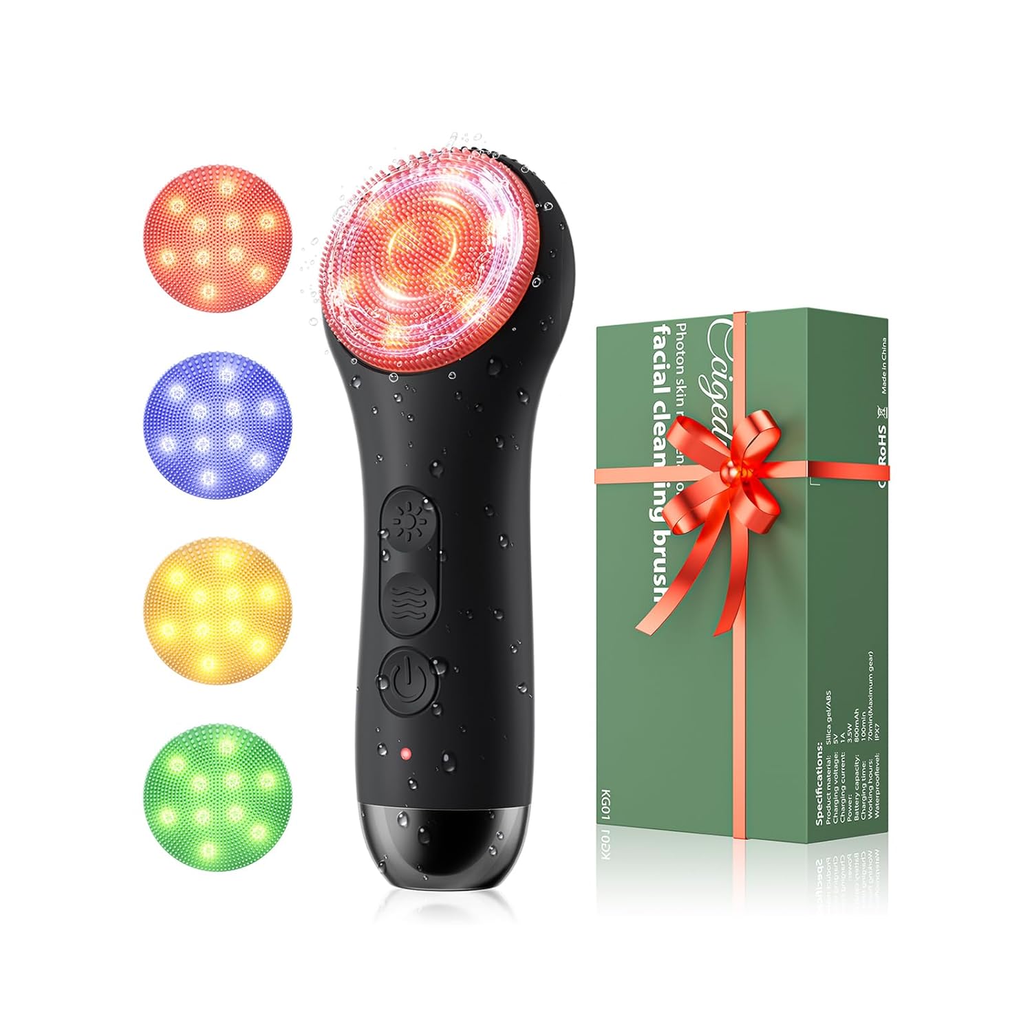 Face Scrubber Facial Cleansing Brush – Waterproof and Rechargeable Face Cleansing Brush with 4 LED Gentle Light, Cleansing, Exfoliating and Massaging, Electric Face Scrub Brush for Men & Women