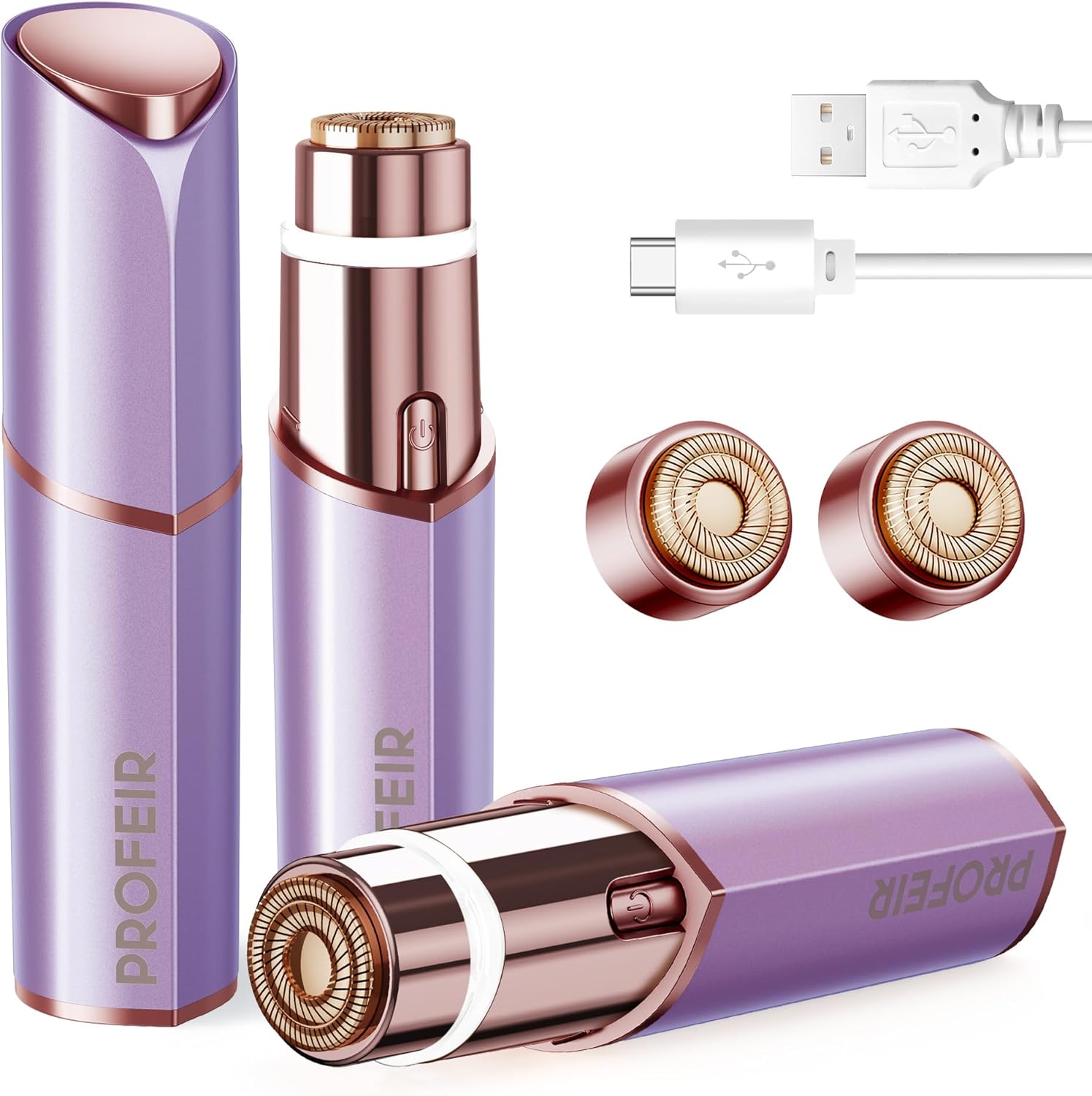 Profeir Facial Hair Removal for Women: Electric Razor for Smooth Skin Painless Trimmer Rechargeable Shaver for Upper Lip Peach Fuzz Chin Pocs Hair at Home Travel Gifts for Women(Purple)