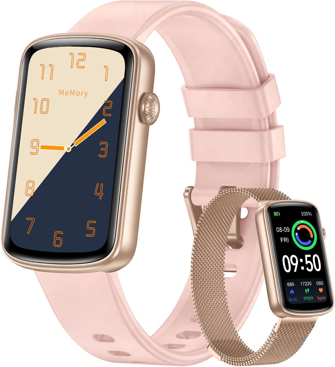 RUIMEN Fitness Tracker, Fitness Watches for Women Men with Heart Rate Monitor Blood Oxygen Sleep Tracker Pedometer, 1.47″ Smart Watch Step Calorie Counter for Android iOS IP68 Waterproof (Pink)