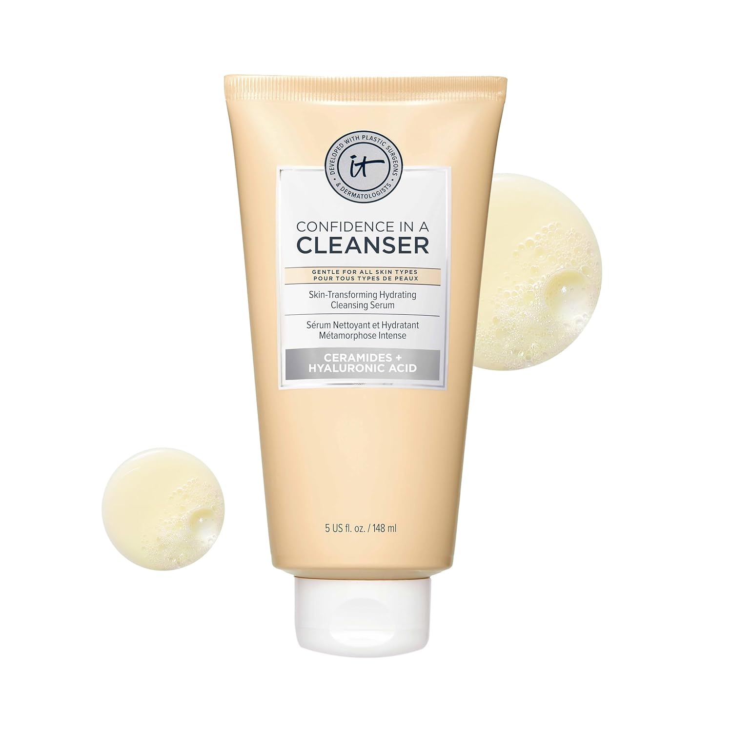 IT Cosmetics Confidence in a Cleanser – Hydrating Face Wash, Serum to Foam, Hyaluronic Acid & Ceramides, Gentle Makeup Remover, Skin Barrier Support, Non-Stripping, Sulfate-Free, For All Skin Types