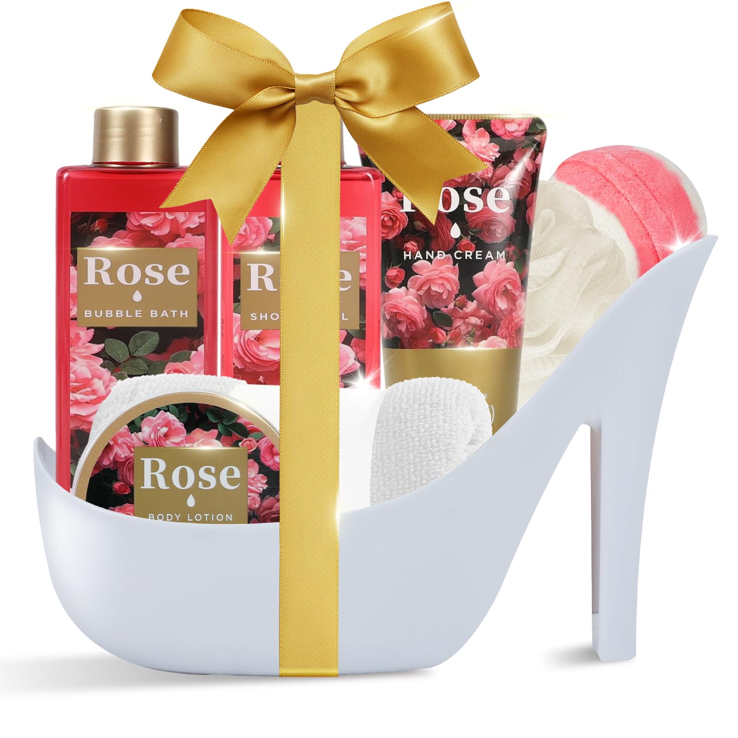 Spa Luxetique Gifts for Women High Heel Gift Set for Women 8pcs Bath Sets Romantic Rose Home Spa Kits for Wife Girlfriend Mom Grandma Mothers Day Gifts