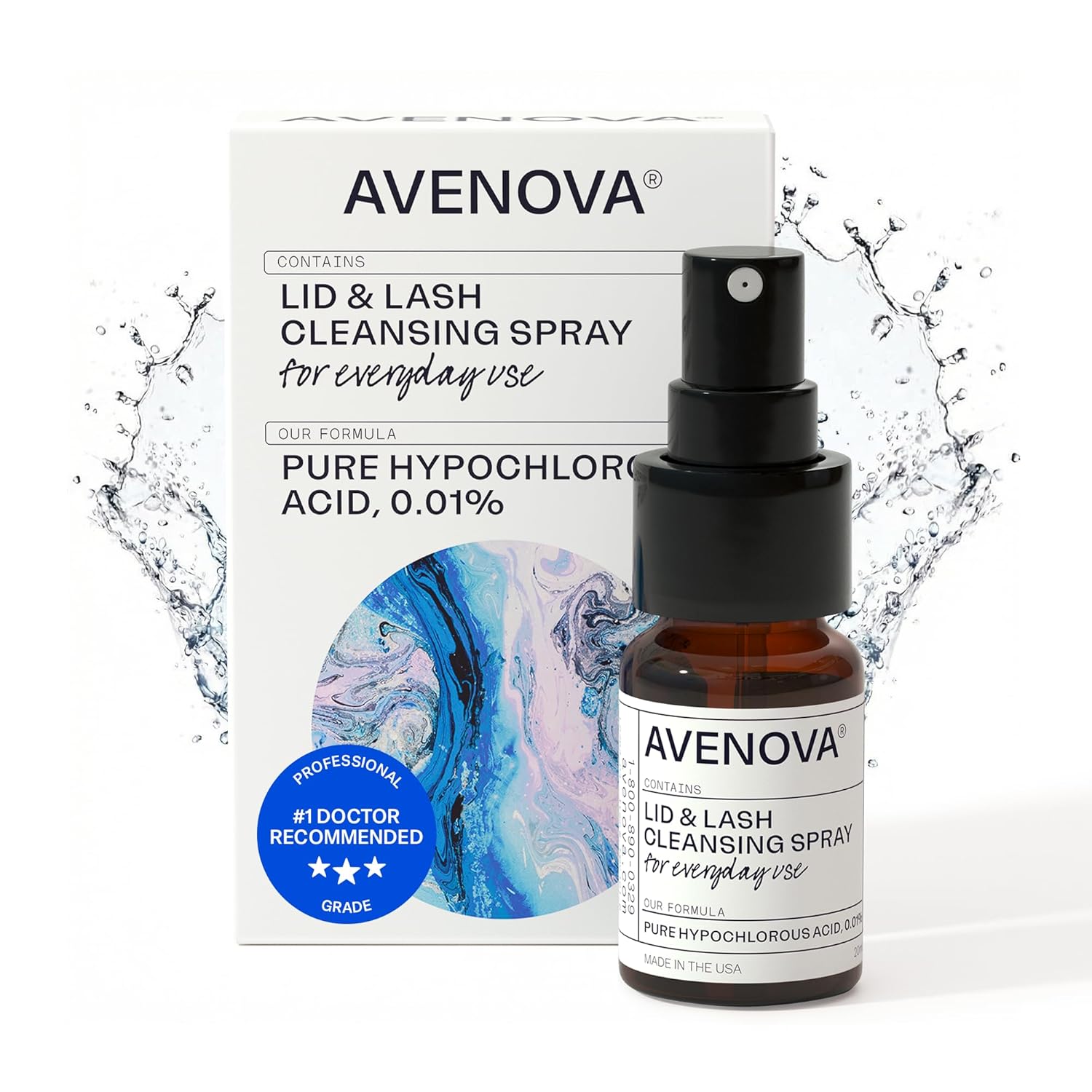 Avenova Eyelid and Eyelash Cleanser Spray – 20ml Bottle – Gentle Everyday Pure Hypochlorous Acid Spray for Eye Irritation