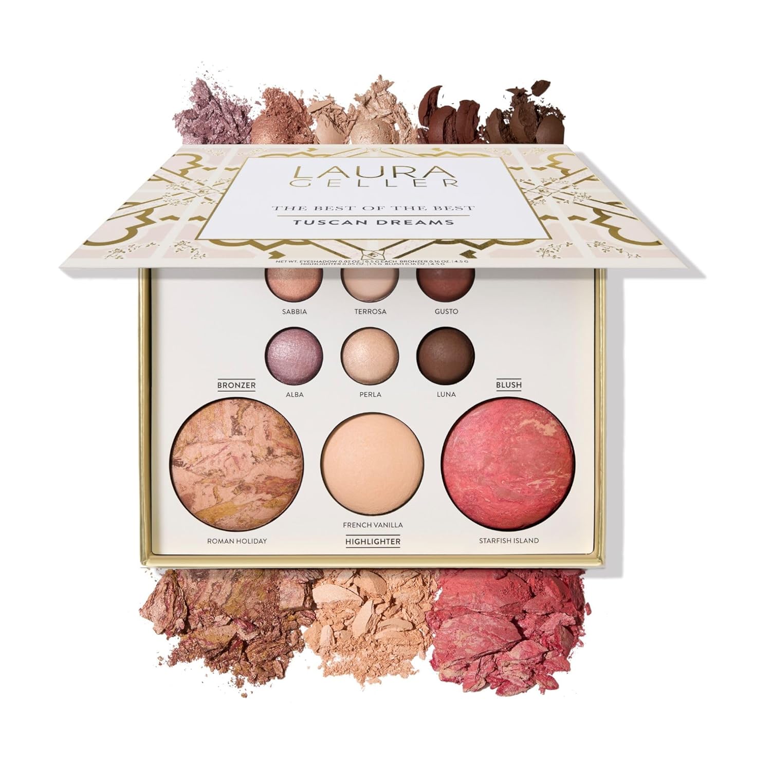 LAURA GELLER NEW YORK The Best of the Best Baked Palette – Tuscan Dreams – Full Size – Includes Bronzer, Blush, Highlighter and 6 Eyeshadows – Travel-Friendly (Best of the Best Tuscan Dreams)