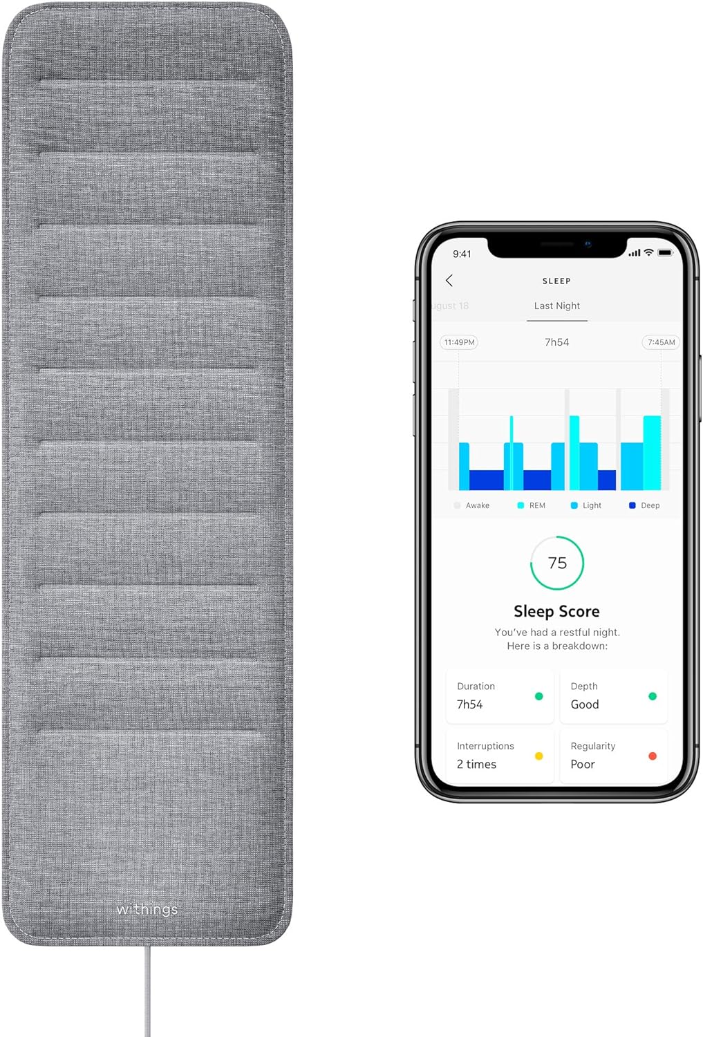 Withings Sleep – Sleep Tracking Pad Under The Mattress With Sleep Cycle Analysis