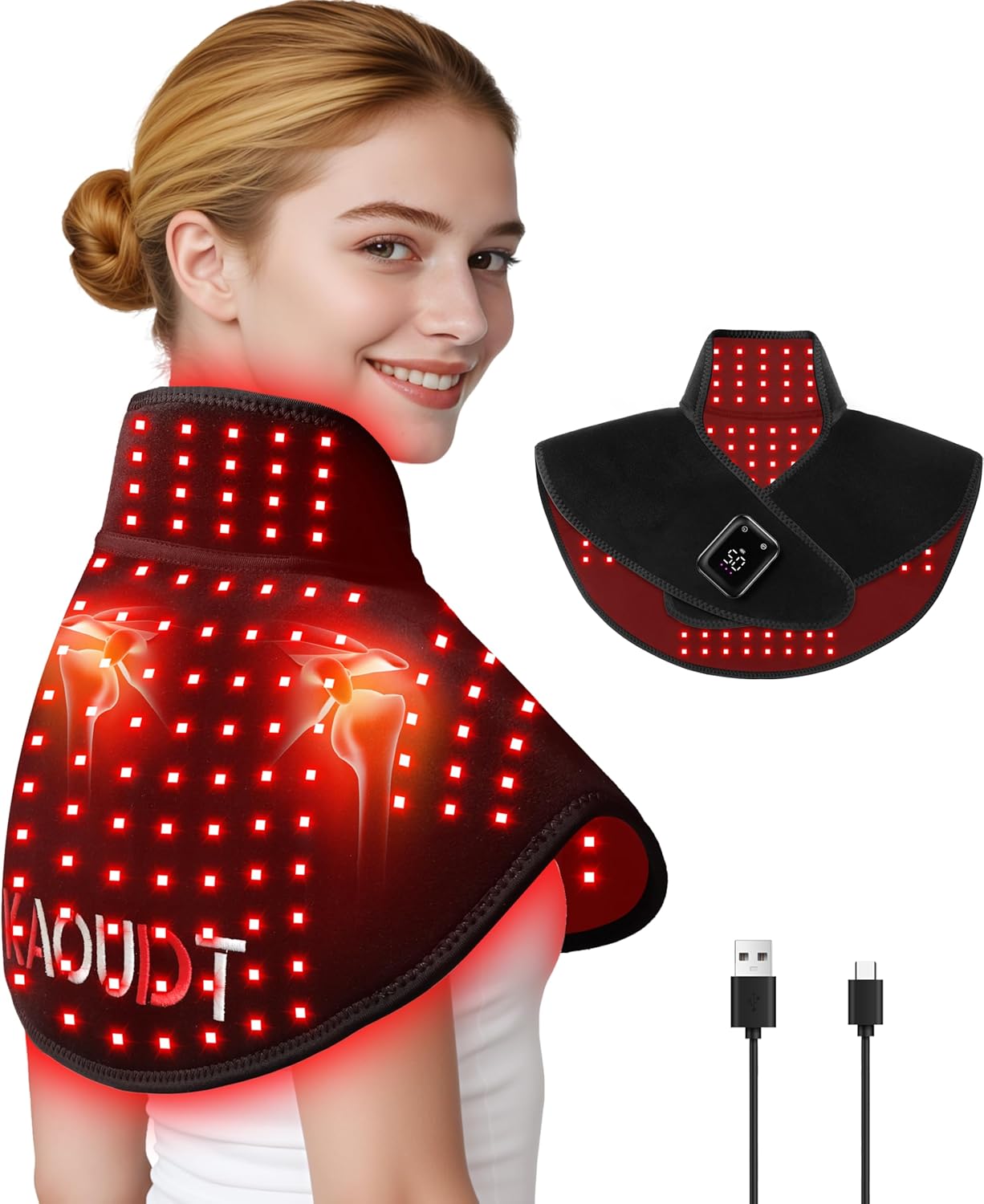 Cordless Red Light Therapy for Neck and Shoulder, 5000mAh Rechargeable 148 LEDs 660nm&850nm Near Infrared Light Therapy for Shoulder Neck Back Pain Relief (Black)